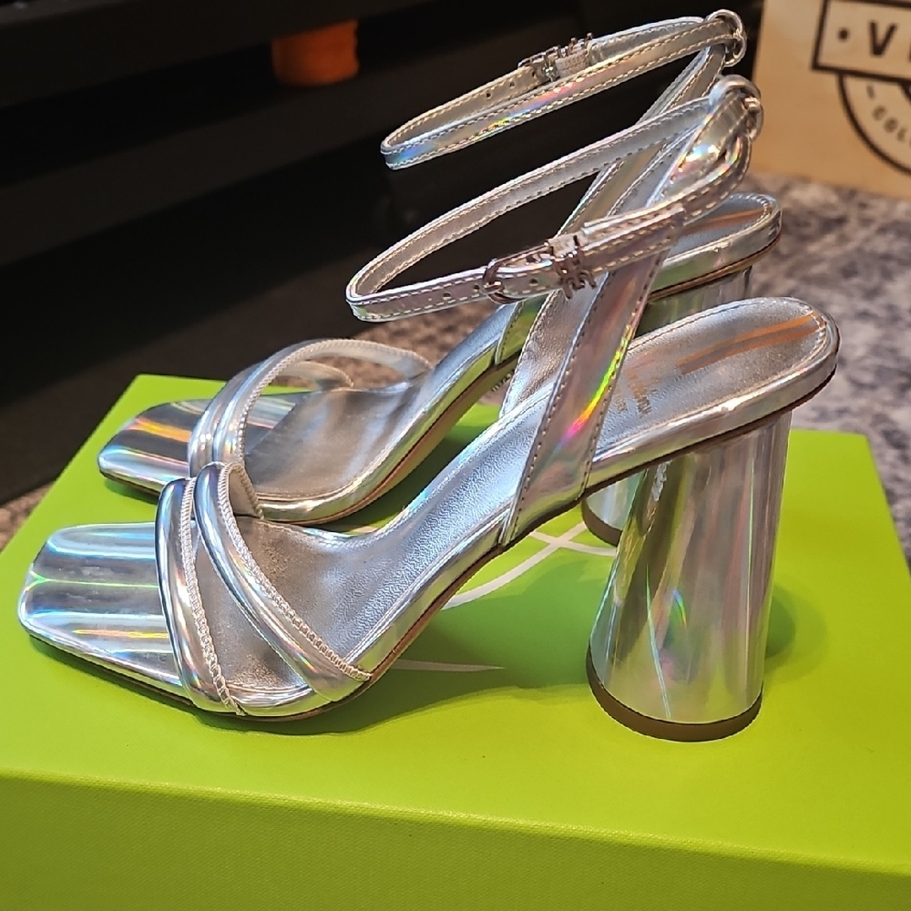 Sam Edelman Silver Block Heel Sandals - Picture 3 of 4